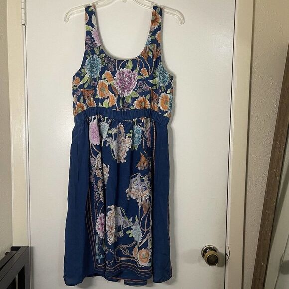 Anthropologie Moulinette Soeurs blue floral silk mini dress with pockets Medium - Picture 5 of 7